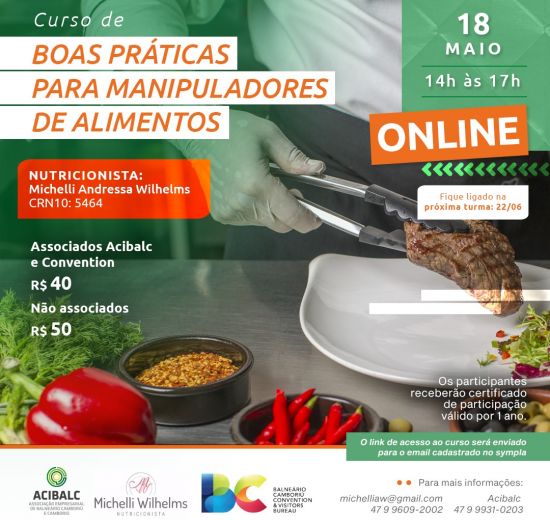 Acibalc abre inscrições para mais uma edição do Curso de Boas Práticas para Manipuladores de Alimentos