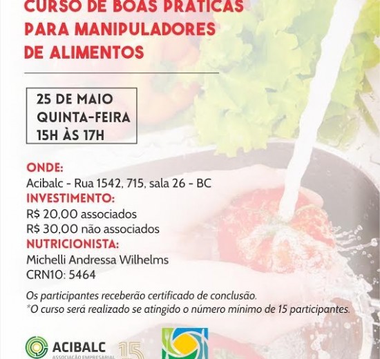 Acibalc oferece capacitação de boas práticas alimentares neste mês