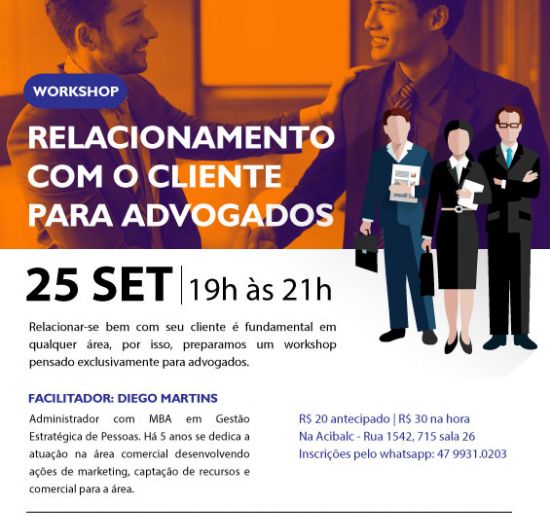 Acibalc promove workshop para advogados na próxima terça-feira